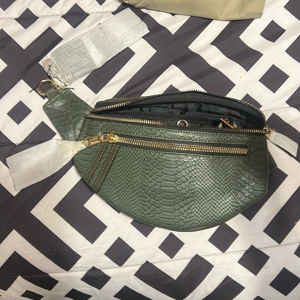 Brand new green tote and carry fanny pack